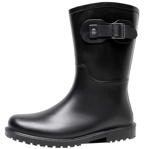 Yvmurain Damen-Regenstiefel, mittelhoch, wasserdicht, rutschfest, modisch, Gummi, Arbeitsregenschuhe, Schwarze Schnalle, 38.5 EU Yvmurain Damen-Regenstiefel, mittelhoch, wasserdicht, rutschfest, modisch, Gummi, Arbeitsregenschuhe, Schwarze Schnalle, 38.5 EU von Yvmurain