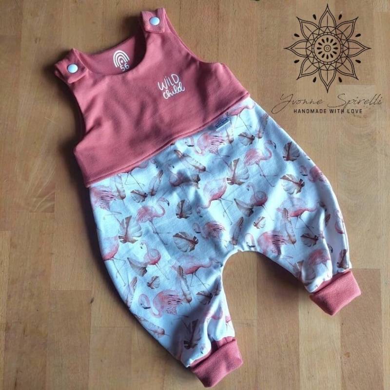 Babystrampler | Jersey Romper Einteiler Waffeljersey - Rosa Flamingos von YvonneSpirelli