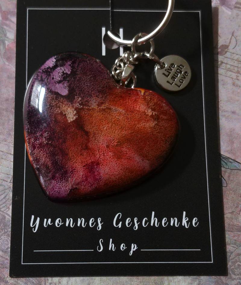 Herz-Schlüsselanhänger Aus Epoxidharz, Handgefertigt von YvonnesGeschenkeShop