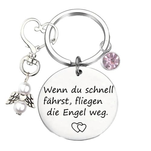Yweeychain Schutzengel Schlüsselanhänger, Geschenke für Frauen Freundin, und motivieren Sie Ihren Liebsten, Schlüsselanhänger für Frauen (Wenn du schnell fährst, fliegen die Engel weg) von Yweeychain