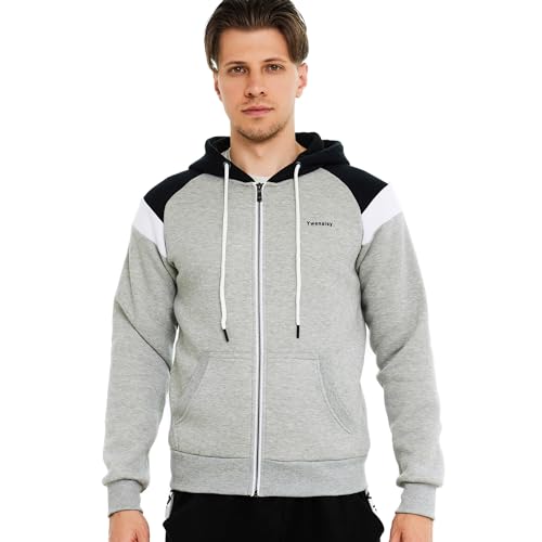 Ywenaisy Sweatjacke Herren mit Kapuze Zip Hoodie Herren Kapuzenjacke Herren Leicht Kapuzenpullover Hoodie Herren mit Reißverschlus Farbblock Pullover Hoodie Fleecejacke Herren(09#Grau,XL) von Ywenaisy