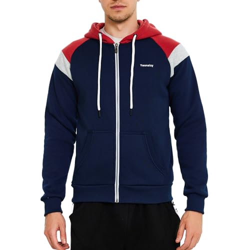 Ywenaisy Sweatjacke Herren mit Kapuze Kapuzenjacke Herren Zip Hoodie Herren Hoodie Herren mit Reißverschlus Farbblock Pullover Herren(08#Rot-Blau,S) von Ywenaisy