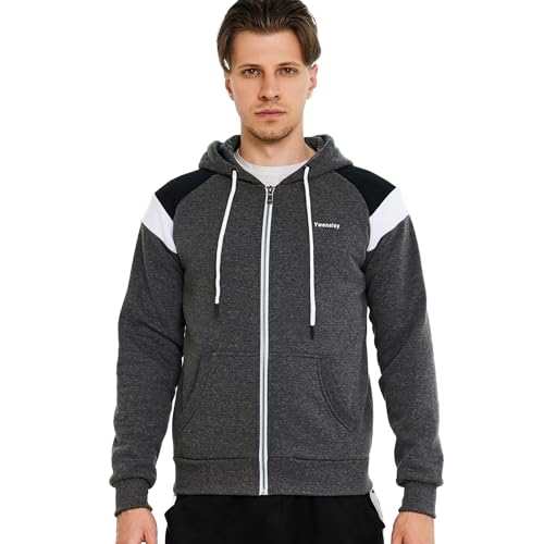 Ywenaisy Trainingsjacke Herren Pullover Herren Sweatjacke Herren mit Kapuze Zip Hoodie Herren Kapuzenjacke Herren Kapuzenpullover Herren Farbblock(09#Dunkelgrau,M) von Ywenaisy