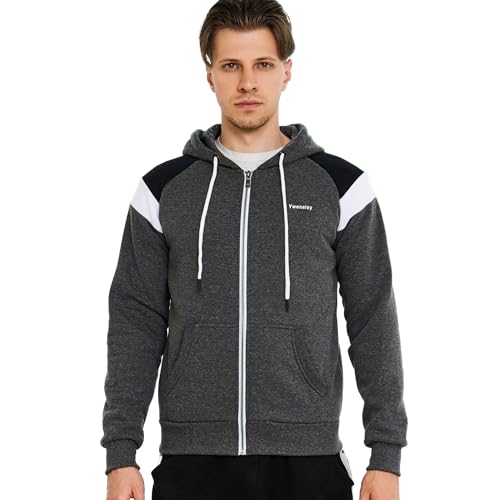 Ywenaisy Trainingsjacke Herren Pullover Herren Sweatjacke Herren mit Kapuze Zip Hoodie Herren Kapuzenjacke Herren Kapuzenpullover Herren Farbblock(09#Dunkelgrau,XXL) von Ywenaisy