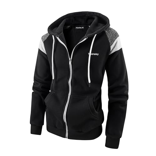 Ywenaisy Sweatjacke Herren mit Kapuze Trainingsjacke Herren Zip Hoodie Herren Kapuzenjacke Herren Kapuzellover Farbblock Pullover Herren(08#Schwarz,XXL) von Ywenaisy