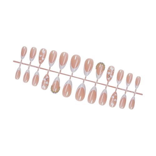 24 Stück kurze Nägel zum Aufdrücken in Mandelform, glänzendes Herz-Design, französische Spitze, Acrylnägel zum Aufkleben für Frauen von Ywmsfl