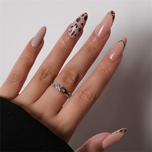 24 Stück lange French Tip Press on Nails mit Tierdruckmuster, Mandelform, Kunstnägel zum Aufkleben auf Nägel für Frauen von Ywmsfl