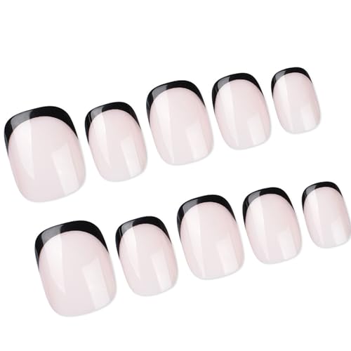 24 quadratische Nägel zum Aufdrücken, glänzende Designs, französische künstliche Nägel, Acryl, künstliche Nägel, zum Aufkleben auf Nägel, für Damen von Ywmsfl