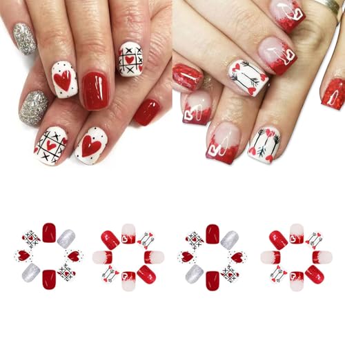 48 Stücke Funkelnde Valentinstag Presse Auf Nägeln Herz Glänzen Kurze Quadratische Acryl Falsche Nägel Für Frauen Und Mädchen von Ywmsfl