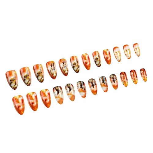 Kunstnägel zum Aufdrücken, kurze Mandel, 24 Stück, Farbverlauf, in 12 Größen, glänzend, Acryl, zum Aufkleben, für Damen von Ywmsfl