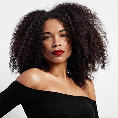 Perücke, gelocktes Haar, für dunkelhäutige Damen, lockige Perücke, Afro-Perücke, Echthaar, Lace-Front, locker, vollsynthetische Perücke mit Pony, braun - WL9302 Perücke, gelocktes Haar, für dunkelhäutige Damen, lockige Perücke, Afro-Perücke, Echthaar, Lace-Front, locker, vollsynthetische Perücke mit Pony, braun - WL9302 von Yworld