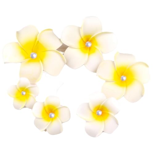 Haarnadeln mit Hawaii-Plumeria-Blumen, Perlen, hawaiianische Haarspangen, Strandparty, künstliche tropische Blumen-Haarnadeln für Hochzeit, Haar-Accessoires (5 cm und 7 cm), 6 Stück von Yxinjy