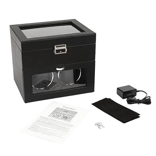 Automatische Uhrenbeweger, 2+8 Uhrendisplay Box mit LED Beleuchtung Leiser Motor, Wechselstromadapter, verstellbare Uhr Kissen, Luxuriöse Uhrenbeweger Box,Schwarz (Außen schwarz und innen grau) von YyanLAK