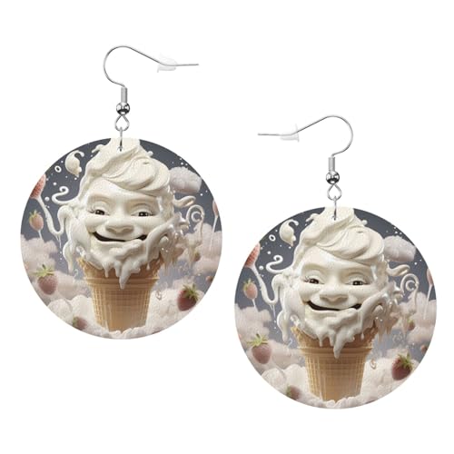 Cremefarbene Drucke Leder Runde Ohrringe Anhänger Stilvoll Und Leicht Leicht Baumeln Für Frauen Mädchen Einheitsgröße Leder Ohne Edelstein von Yyhhaofa