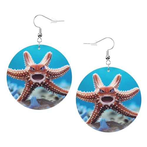 Starcian Warrior_78168620 Prints Leder Runde Ohrringe Anhänger Stilvoll und Leicht Leicht Baumeln für Frauen Mädchen Einheitsgröße Leder Kein Edelstein von YYHHAOFA