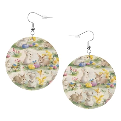 Vintage Blume Hase Ostern Drucke Leder Runde Ohrringe Anhänger Stilvoll Und Leicht Leicht Baumeln Für Frauen Mädchen Einheitsgröße Leder Ohne Edelstein von Yyhhaofa