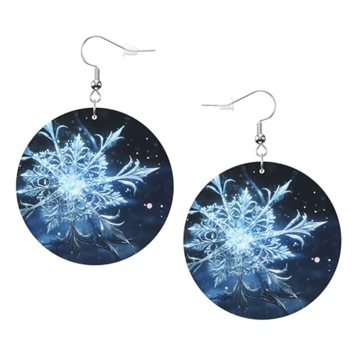 Weihnachtliche Schneeflocken-Drucke, Leder, runde Ohrringe, Anhänger, stilvoll und leicht, baumelnd für Frauen und Mädchen, Einheitsgröße, Leder, kein Edelstein von Yyhhaofa