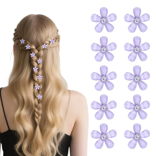 10 Stück Blumen Haarklammer Klein 5-Blüten Haarschmuck Mädchen 1.53cm/0.6inch Blumenspange mit Strass, Resin Blumen Clip für Braut, Hochzeit, Haaraccessoires(Lila) von Yylaiire