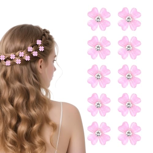 10 Stück ​Kleine Blumen Haarklammern Blumen Haarklammer Braut Haarschmuck Kleine Haarspangen Haarclips Blumen Hochzeit Haarclips Damen Blumen Spange Blumen Haarspange (Rosa) von Yylaiire