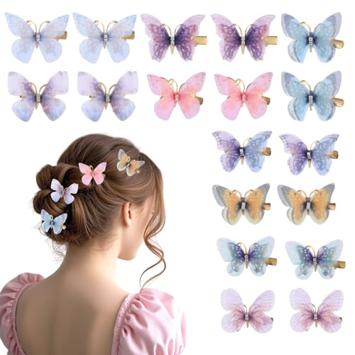 18 Stück ​Schmetterling Haarklammer, Haarspange Schmetterling Haarklammer Klein kinder Haarschmuck Mädchen für Tägliches Styling, Hochzeit, Party, Abendgesellschaft (Lösung 2) von Yylaiire