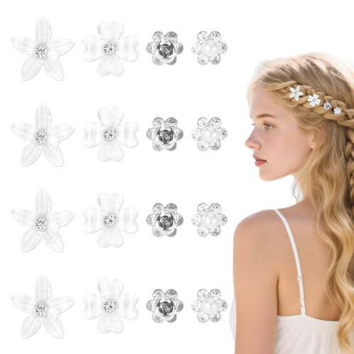 20 Stück Haarschmuck Blumen ​Kleine Haarspangen Blumen Set in Lila, ​Flower Hair Clip Strass Haarschmuck Hochzeit Accessoires, 1-2cm/0.39-0.78inch für Mädchen und Frauen (Weiß 20) von Yylaiire