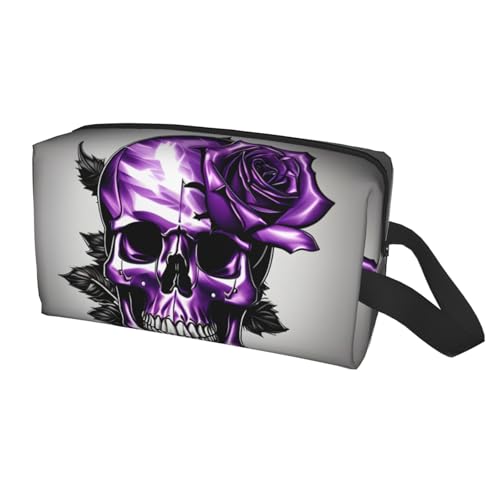 Reise-Aufbewahrungstasche für Männer und Frauen, große Kapazität, tragbarer Kulturbeutel, Motiv: lila Rose und Totenkopf Reise-Aufbewahrungstasche für Männer und Frauen, große Kapazität, tragbarer Kulturbeutel, Motiv: lila Rose und Totenkopf von Yyoretp