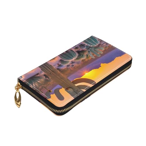 Yyoretp Cactus Desert Sunsets Print Premium Leder Zip Around Wallet für Damen und Herren Scheckbuchhülle RFID Blocking von Yyoretp