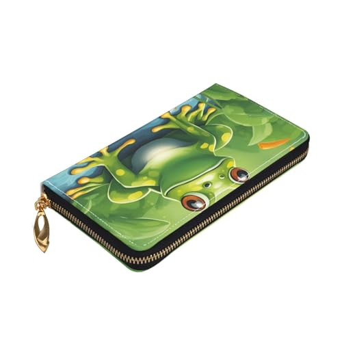 Yyoretp Cartoon Frog 1 Print Premium Leder Zip Around Wallet für Damen und Herren Scheckbuchhülle RFID Blocking von Yyoretp