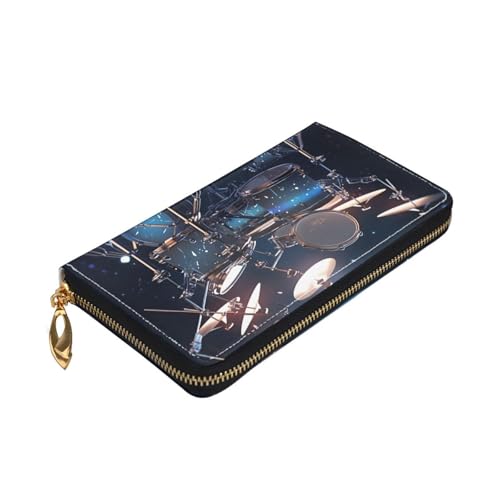 Yyoretp Cool Drum Set Print Premium Leder Zip Around Wallet für Damen und Herren Scheckbuchhülle RFID Blocking von Yyoretp