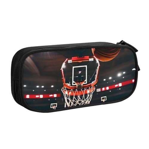 Yyoretp Federmäppchen mit großem Fassungsvermögen, Basketball-Druck, doppellagiger Reißverschluss, Make-up-Tasche, Federmäppchen., Schwarz , Einheitsgröße, Kosmetikkoffer von Yyoretp
