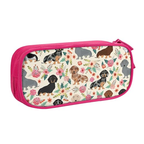 Yyoretp Federmäppchen mit großem Fassungsvermögen, Dackel-Blumendruck, doppellagiger Reißverschluss, Make-up-Tasche, Stiftebox., rose, Einheitsgröße, Kosmetikkoffer von Yyoretp