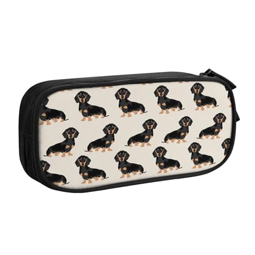 Yyoretp Federmäppchen mit großem Fassungsvermögen, Dackel-Motiv, doppellagiger Reißverschluss, Make-up-Tasche, Stiftebox., Schwarz , Einheitsgröße, Kosmetikkoffer von Yyoretp