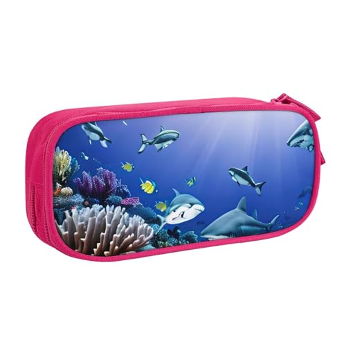 Yyoretp Federmäppchen mit großem Fassungsvermögen, Hai, schwimmend unter dem Meer, doppellagiger Reißverschluss, Make-up-Tasche, Federmäppchen., rose, Einheitsgröße, Kosmetikkoffer von Yyoretp