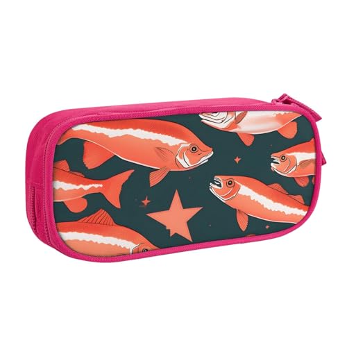 Yyoretp Federmäppchen mit großem Fassungsvermögen, Lachsdruck, doppellagiger Reißverschluss, Make-up-Tasche, Federmäppchen., rose, Einheitsgröße, Kosmetikkoffer von Yyoretp