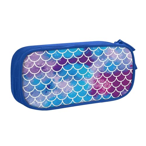 Yyoretp Federmäppchen mit großem Fassungsvermögen, Meerjungfrauen-Fischschuppen-Druck, doppellagiger Reißverschluss, Make-up-Tasche, Federmäppchen., blau, Einheitsgröße, Kosmetikkoffer von Yyoretp