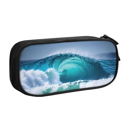 Yyoretp Federmäppchen mit großem Fassungsvermögen, Ozeanwellen-Druck, doppellagiger Reißverschluss, Make-up-Tasche, Federmäppchen., Schwarz , Einheitsgröße, Kosmetikkoffer von Yyoretp