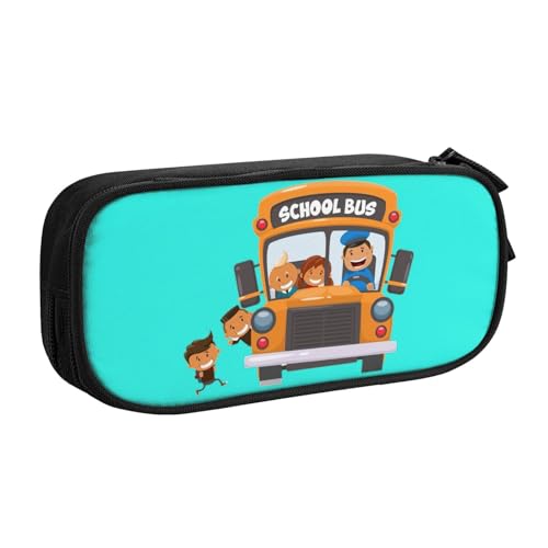 Yyoretp Federmäppchen mit großem Fassungsvermögen, Schulbus-Druck, doppellagiger Reißverschluss, Make-up-Tasche, Stiftebox., Schwarz , Einheitsgröße, Kosmetikkoffer von Yyoretp