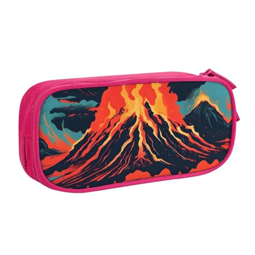 Yyoretp Federmäppchen mit großem Fassungsvermögen, Volkan-Druck, doppellagiger Reißverschluss, Make-up-Tasche, Federmäppchen., rose, Einheitsgröße, Kosmetikkoffer von Yyoretp