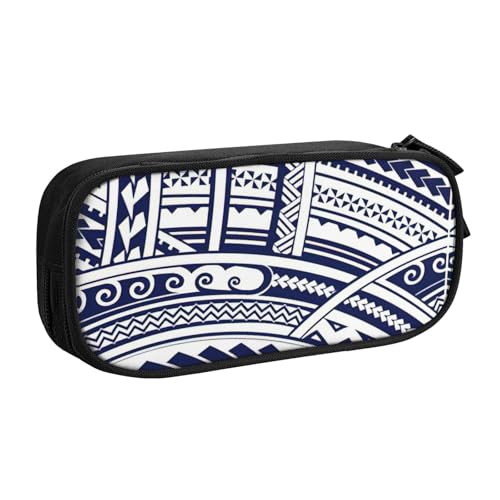 Yyoretp Federmäppchen mit großem Fassungsvermögen, blau, polynesisches Maori-Stammes-Muster, doppellagiger Reißverschluss, Make-up-Tasche, Stiftebox., Schwarz , Einheitsgröße, Kosmetikkoffer von Yyoretp