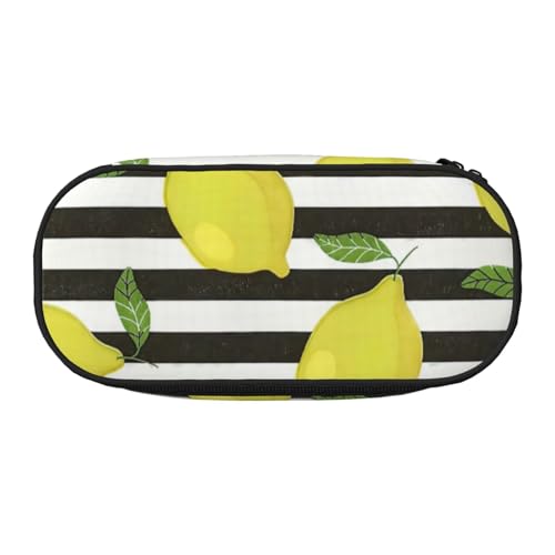 Yyoretp Federmäppchen mit großem Fassungsvermögen, blaue Streifen und Zitronenmuster, großes Federmäppchen, Schreibwaren, Stiftebeutel für Bürobedarf von Yyoretp