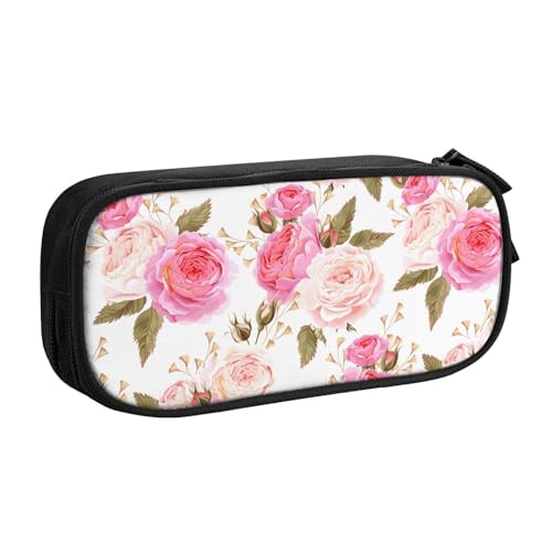 Yyoretp Federmäppchen mit großem Fassungsvermögen, mit Blumenmuster, rosa Druck, doppellagiger Reißverschluss, Make-up-Tasche, Stiftebox., Schwarz , Einheitsgröße, Kosmetikkoffer von Yyoretp