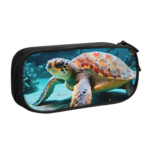 Yyoretp Federmäppchen mit großem Fassungsvermögen, mit Meeresschildkrötenmuster, doppellagiger Reißverschluss, Make-up-Tasche, Stiftebox., Schwarz , Einheitsgröße, Kosmetikkoffer von Yyoretp