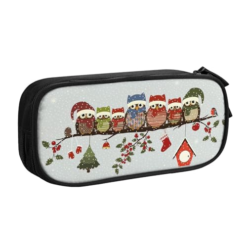 Yyoretp Federmäppchen mit großem Fassungsvermögen, niedliche Weihnachts-Eulen auf Ast, doppellagiger Reißverschluss, Make-up-Tasche, Federmäppchen., Schwarz , Einheitsgröße, Kosmetikkoffer von Yyoretp