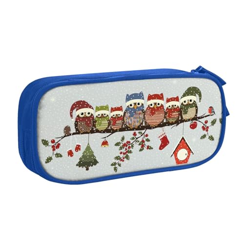 Yyoretp Federmäppchen mit großem Fassungsvermögen, niedliche Weihnachts-Eulen auf Ast, doppellagiger Reißverschluss, Make-up-Tasche, Federmäppchen., blau, Einheitsgröße, Kosmetikkoffer von Yyoretp