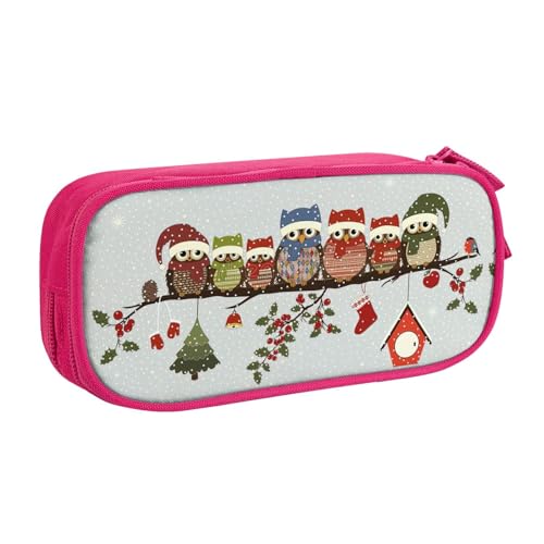 Yyoretp Federmäppchen mit großem Fassungsvermögen, niedliche Weihnachts-Eulen auf Ast, doppellagiger Reißverschluss, Make-up-Tasche, Federmäppchen., rose, Einheitsgröße, Kosmetikkoffer von Yyoretp