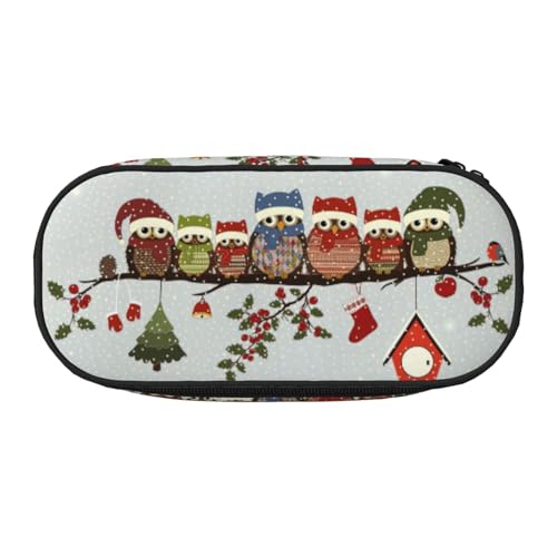 Yyoretp Federmäppchen mit großem Fassungsvermögen, niedliche Weihnachts-Eulen auf Ast, großes Federmäppchen, Schreibwaren, Stifteetui für Bürobedarf von Yyoretp