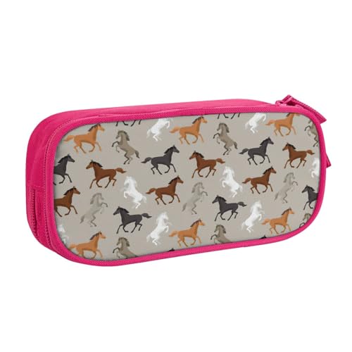Yyoretp Federmäppchen mit großem Fassungsvermögen, niedliches Pferde-Aufdruck, doppellagiger Reißverschluss, Make-up-Tasche, Stiftebox., rose, Einheitsgröße, Kosmetikkoffer von Yyoretp