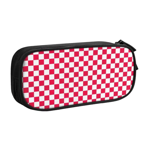 Yyoretp Federmäppchen mit großem Fassungsvermögen, rot kariert, weiß, quadratisch, doppellagig, Reißverschluss, Make-up-Tasche, Stiftebox., Schwarz , Einheitsgröße, Kosmetikkoffer von Yyoretp