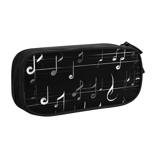 Yyoretp Federmäppchen mit großem Fassungsvermögen, schwarz, mit Musiknoten-Druck, doppellagiger Reißverschluss, Make-up-Tasche, Stiftebox., Schwarz , Einheitsgröße, Kosmetikkoffer von Yyoretp