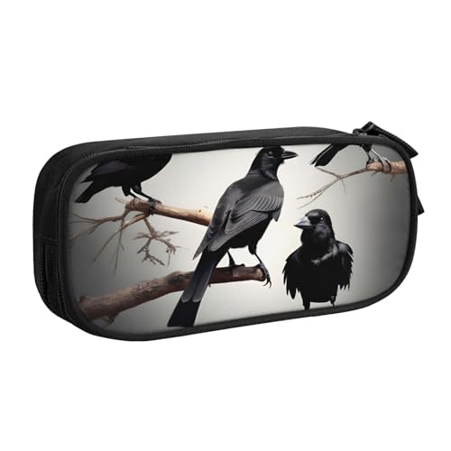 Yyoretp Federmäppchen mit großem Fassungsvermögen, schwarze Krähenvögel auf einem Ast, doppellagiger Reißverschluss, Make-up-Tasche, Federmäppchen., Schwarz , Einheitsgröße, Kosmetikkoffer von Yyoretp